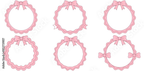 Pink Bow Frame Collection A delicate collection of pink frames, each adorned with a charming bow and intricate detailing, ready to enhance your creative projects.