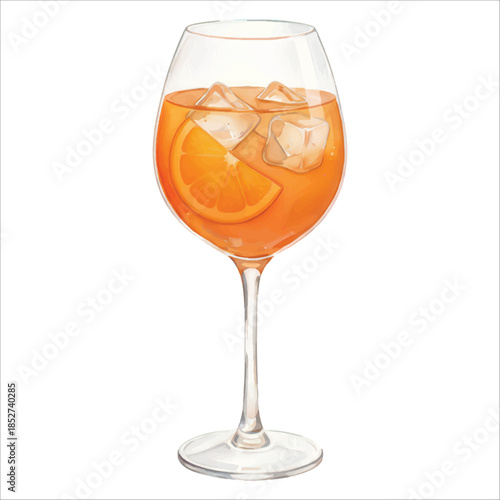 Classic Aperol Spritz Watercolor Cocktail Vector Isolated on White Background
