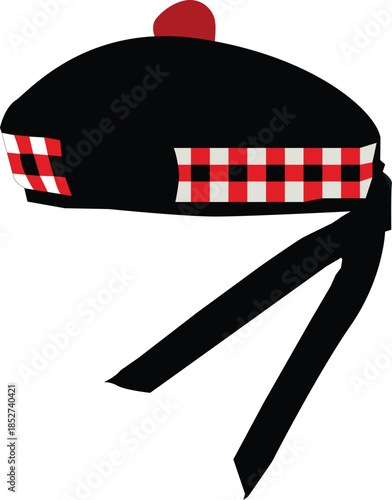Glengarry bonnet icon. scottish traditional clothing sign. side view glengarry symbol. flat style.