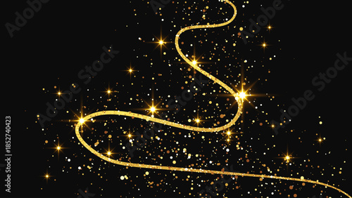 Gold glittering confetti wave and stardust