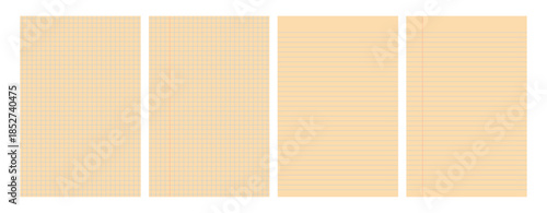 Set of yellow legal pad pages with lined or grid designs