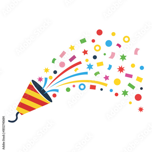 Confetti Cannon Burst A festive illustration of a confetti cannon releasing a colorful explosion of celebratory elements. The illustration captures a moment of joy and excitement.