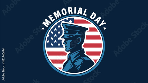  Memorial Day patriotic illustration featuring a silhouette of a fallen soldier with American flag emblem, honoring military service, sacrifice, remembrance, and national pride