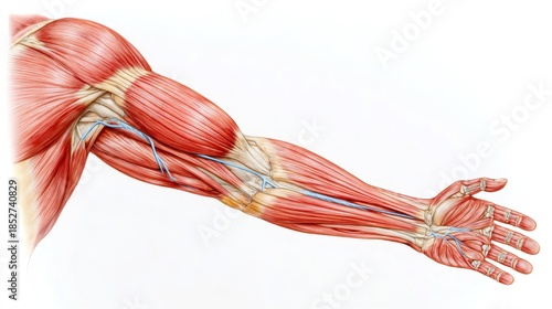 Human arm anatomy showing muscles and veins