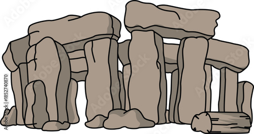 Stonehenge Prehistoric Monument Vector Illustration, Ancient English Landmark Isolated on White Background