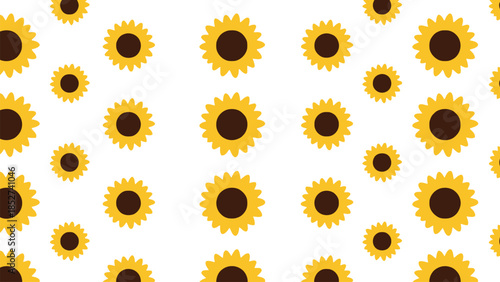Vibrant yellow sunflowers on white background, floral pattern, bright and cheerful design element