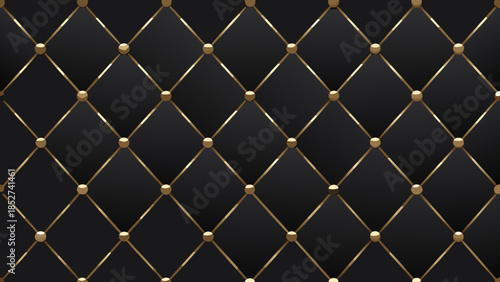 Elegant black background with a golden diamond quilted pattern and decorative details