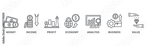 Cash flow building banner web icon vector illustration concept