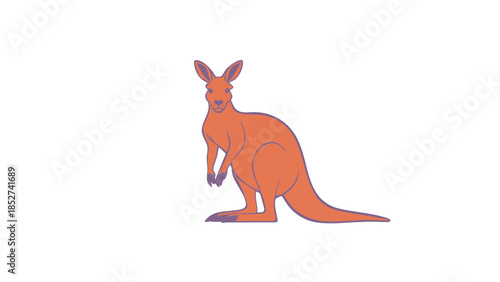 Cartoon kangaroo standing on white background, illustration of Australian wildlife animal
