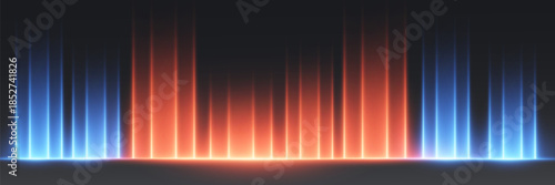 Futuristic equalizer light beams with neon glow effect.