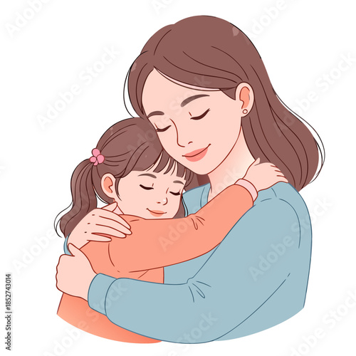 Mother and daughter embracing each other with joyful expressions  