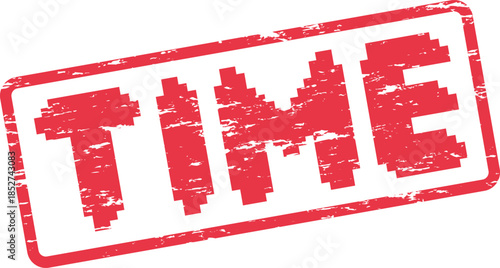 Classic red TIME stamp featuring a distinct distressed texture for deadlines and schedules