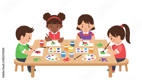 Three diligent young students focus on their lessons at individual desks, embodying concentration and educational development in a bright classroom setting