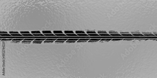 Black tire marks on road, Black rubber tire marks and tread marks, Tire trace track wheels texture and background, Auto tire tread grunge, Car wheel tyre tread track black tyre print, Top view.