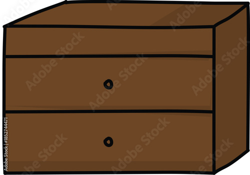 Vector illustration of an isolated wooden chest of drawers featuring a brown antique design with handles for home bedroom storage or office interior furniture