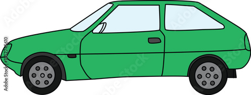 green Modern Hatchback Car Vector Illustration, Compact City Automobile Isolated on White Background