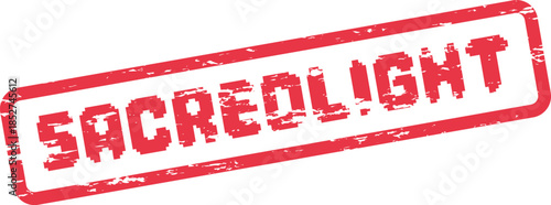 A striking red pixelated grunge stamp powerfully illuminates the profound word Sacredlight