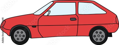 red Modern Hatchback Car Vector Illustration, Compact City Automobile Isolated on White Background
