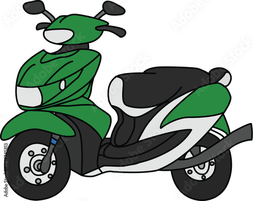 Green Motor Scooter Vector Illustration, Modern City Moped for Commute and Delivery Isolated on White