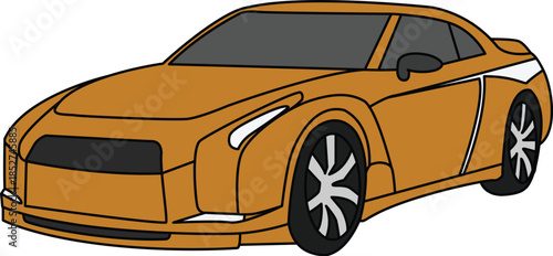 Orange sports car illustration side view isolated on white background