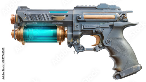 Futuristic sidearm with glowing barrel,Transparent background, PNG file