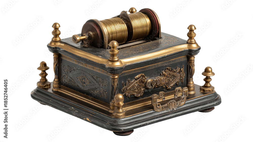 Obraz premium Haunted crank music box floatingTransparent background, PNG file