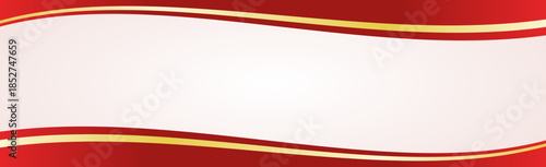 Elegant Abstract Design: A gracefully curved red and gold ribbon swirls across the top and bottom of a pristine panel, creating a sense of sophisticated design.