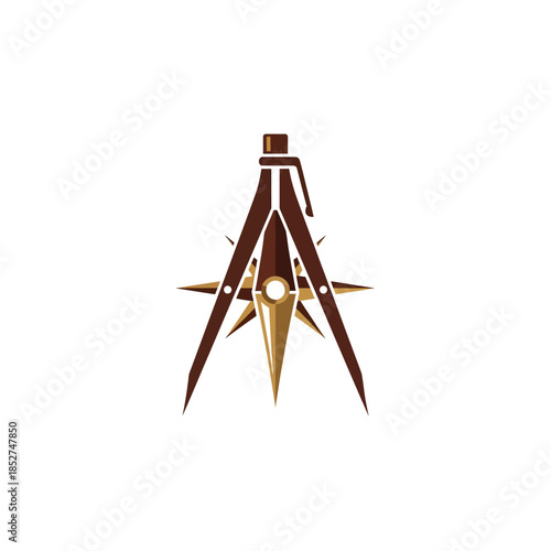 Golden Compass on White Background.