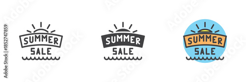 Summer sale label line, solid and colorful icon set pack