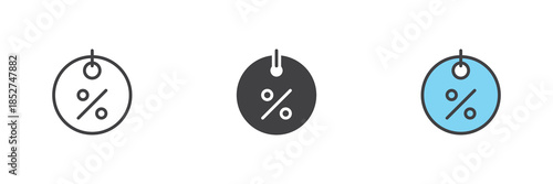 Discount percent tag line, solid and colorful icon set pack