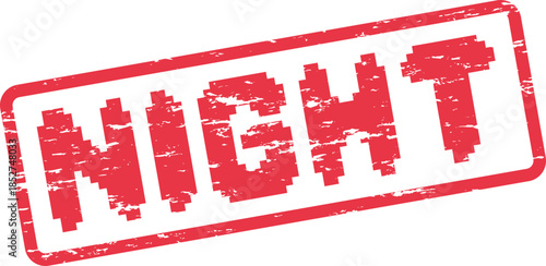 Red pixelated grunge night stamp on white for evening time and darkness related concepts