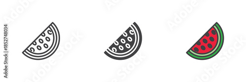 Watermelon slice line, solid and colorful icon set pack