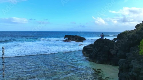 Aerial view Coastal Waves and Cloudscape with the tropical shoreline waves background	