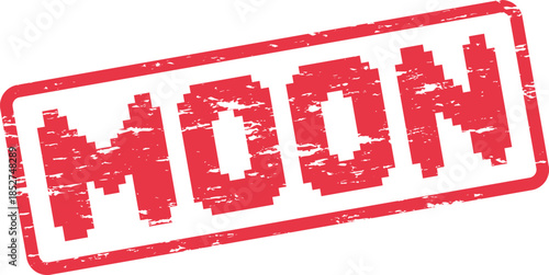 Red pixelated grunge moon stamp for celestial and night sky astronomy themes