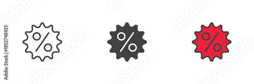 Percent gear line, solid and colorful icon set pack