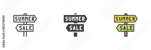 Summer sale direction line, solid and colorful icon set pack