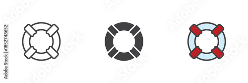 Lifesaver ring line, solid and colorful icon set pack