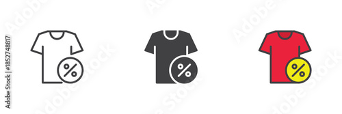 Shirt discount line, solid and colorful icon set pack