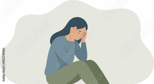 Sad Woman Illustration Showing Emotional Distress and Anxiety