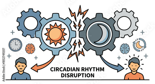 Circadian Rhythm Disruption Diagram Illustration with Gears