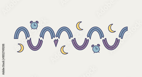 Sleep Wave Pattern Illustration with Moon and Stars