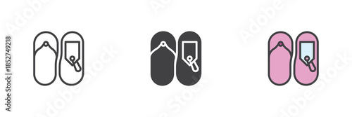 Flip flops sale line, solid and colorful icon set pack