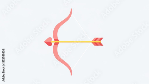 A pink curved line pierced by a yellow arrow with red tips, symbolizing love and passion in a minimalist graphic design element