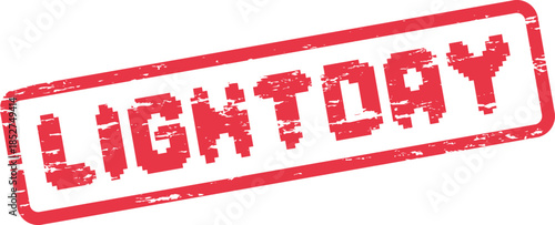 Lightday Word Embossed on a Grungy Red Rubber Stamp with Pixelated Text Style