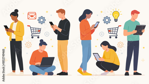 People using devices for various activities