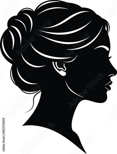 Black silhouette of a woman with elegant updo hairstyle from the side