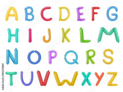 Balloon letters. Helium air balloons alphabet. Colorful bubbles letter for birthday, anniversary, party, festival decoration. Children elements sapid vector design