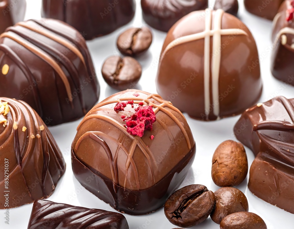 Fototapeta premium Assortment of gourmet treats, coffee beans, and chocolates