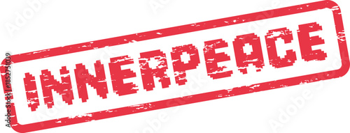 Authentic red grunge rubber stamp impression displaying the profound word INNERPEACE