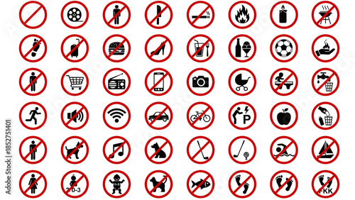 Prohibited Symbols, Signage, Public Spaces, Graphic Design, Urban Environment, Eye Level, Safety Awareness